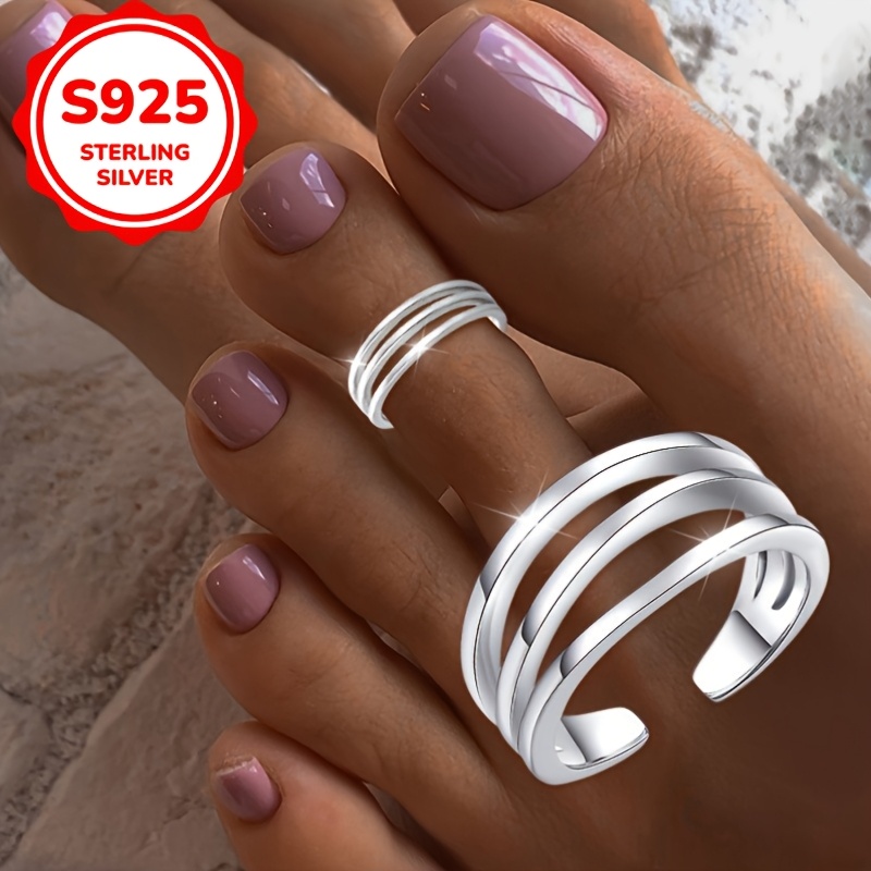 925 Silver Adjustable Toe Ring 3 Layer Open Lightweight Beach Wear